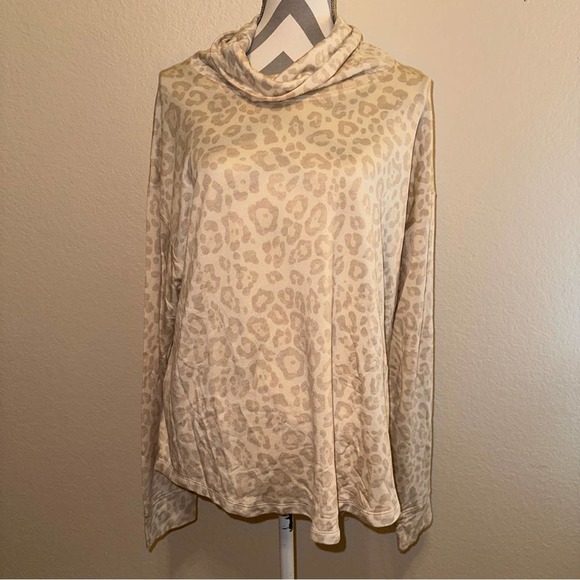 NWT Splendid Cream Leopard Print Pullover Seamed Cowl Long Sleeve Sweatshirt XL - Picture 5 of 14